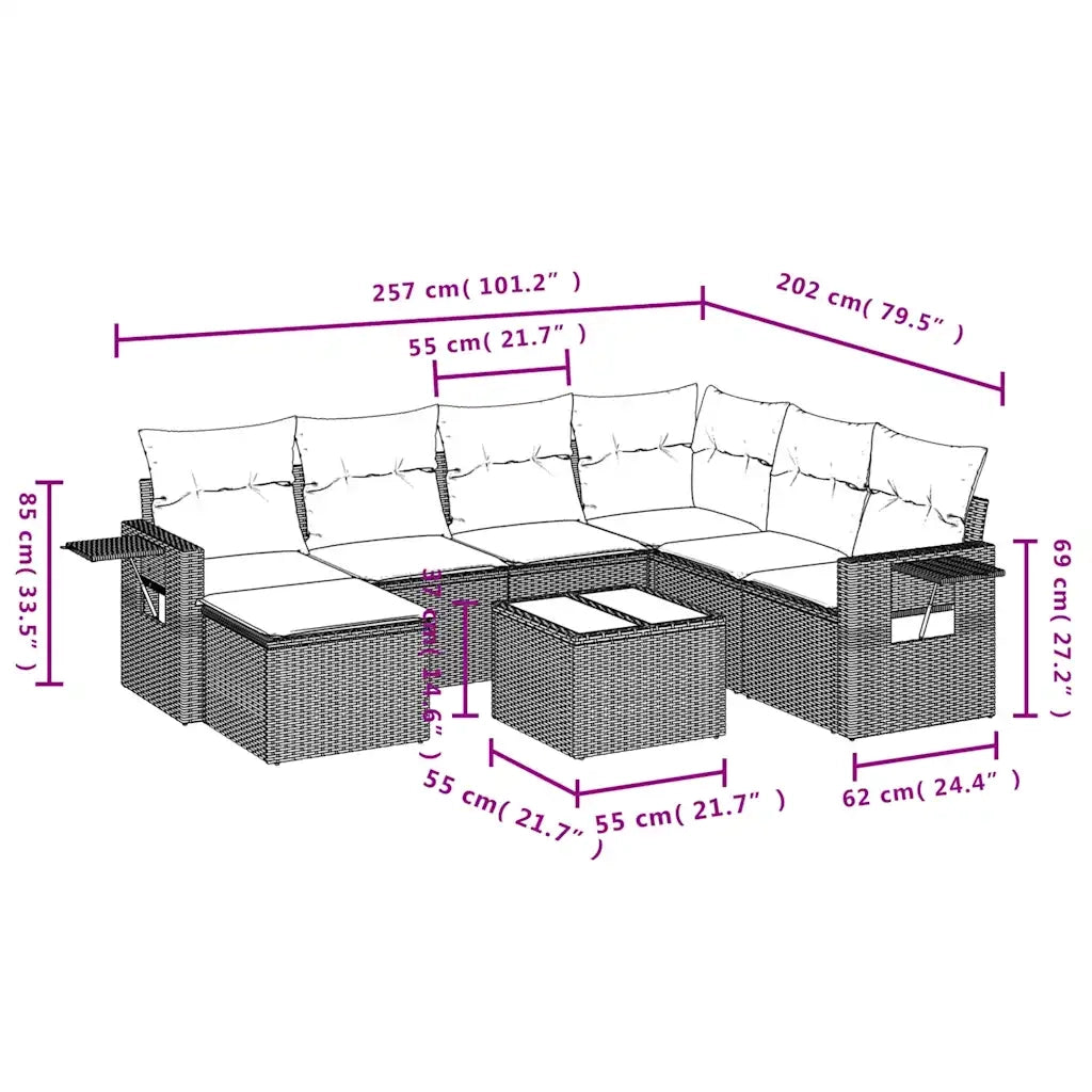 Set Divani da Giardino 8 pz con Cuscini Marrone in Polyrattan 3220512