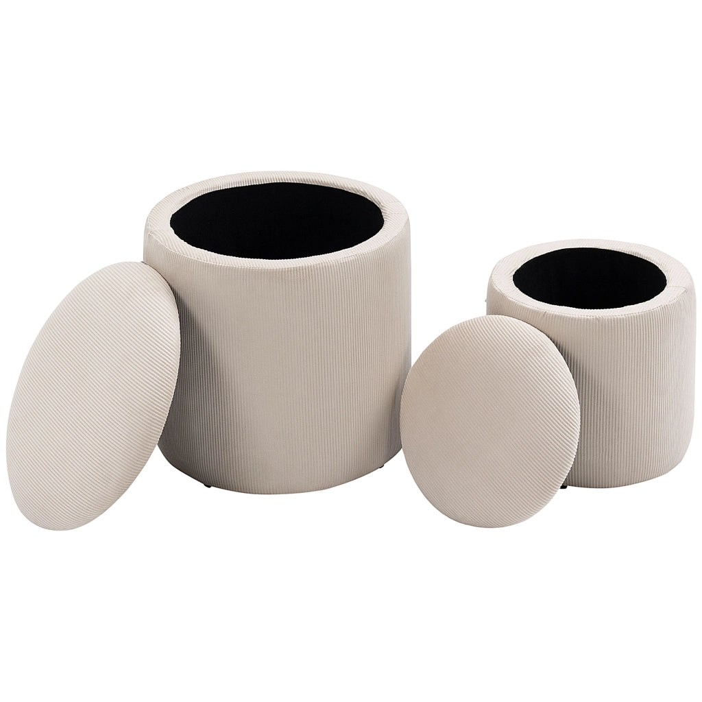Pouf con Contenitore Set 2 Pezzi ¨C Xylo ¨C Velluto Crema 40x40x41cm