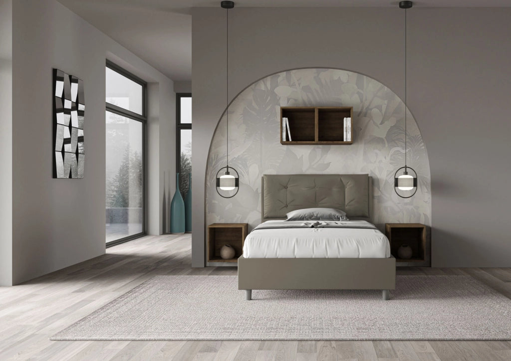 BS COM Letto una piazza e mezza senza rete imbottito 120x210 similpelle cappuccino