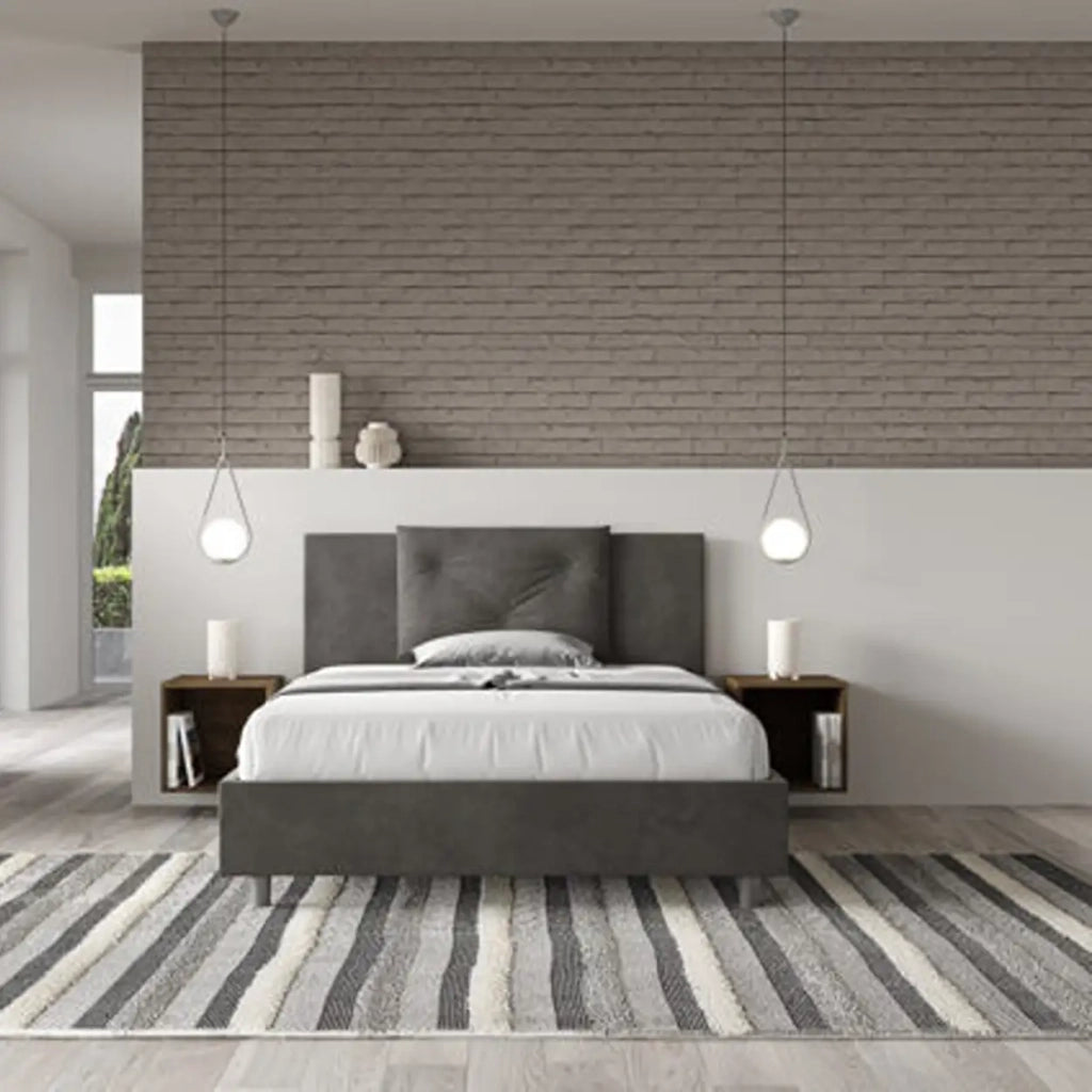 Letto matrimoniale francese con rete imbottito 140x200 microfibra grigio Appia