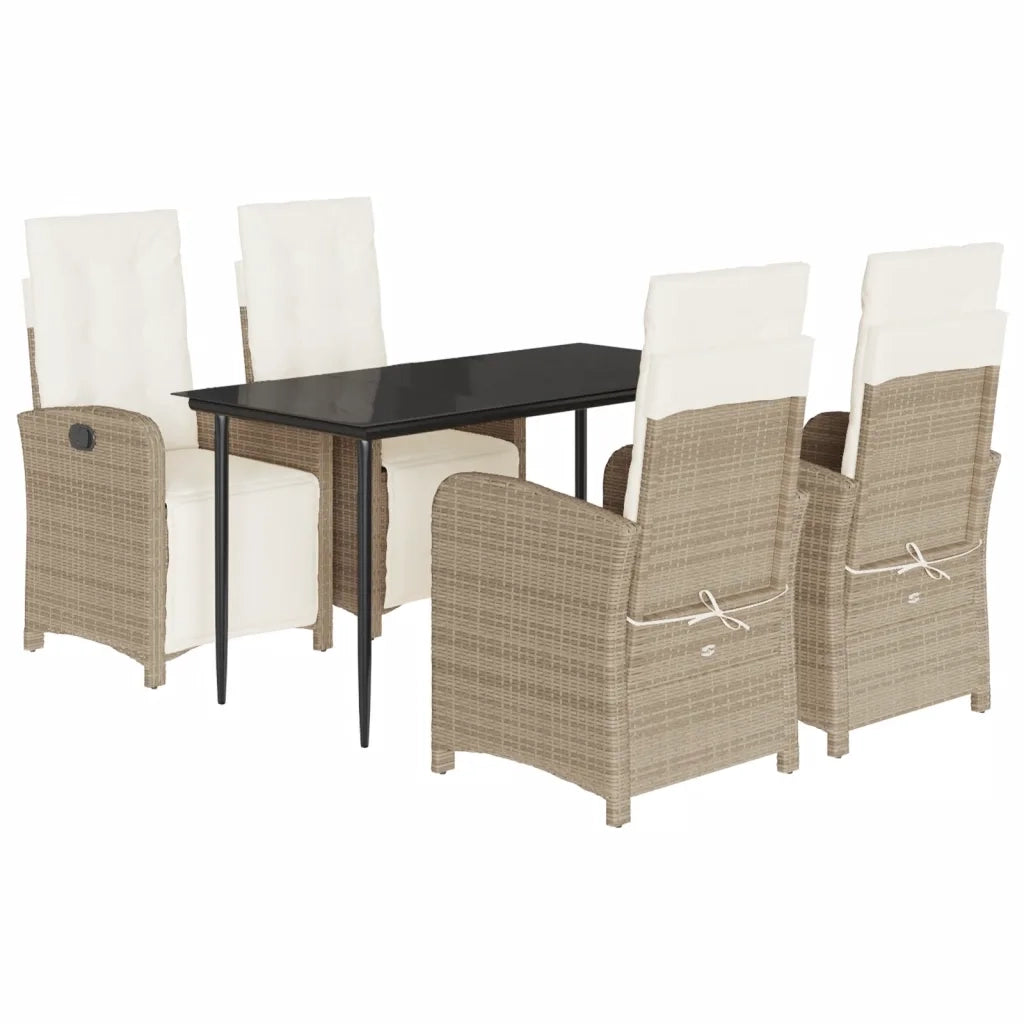 Set da Pranzo da Giardino 5 pz con Cuscini Beige in Polyrattan 3212572