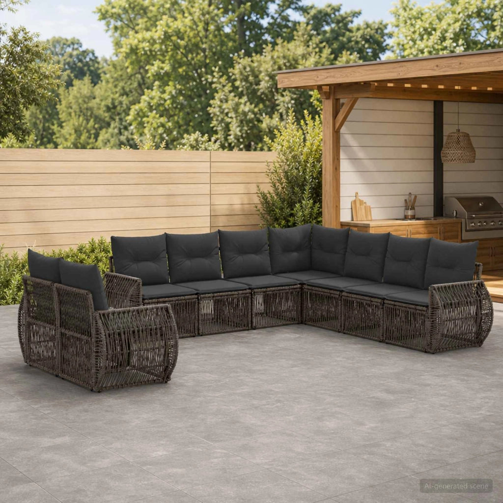 Set Divano da Giardino 9 pz Grigio e Grigio Scuro polyrattan 3435458