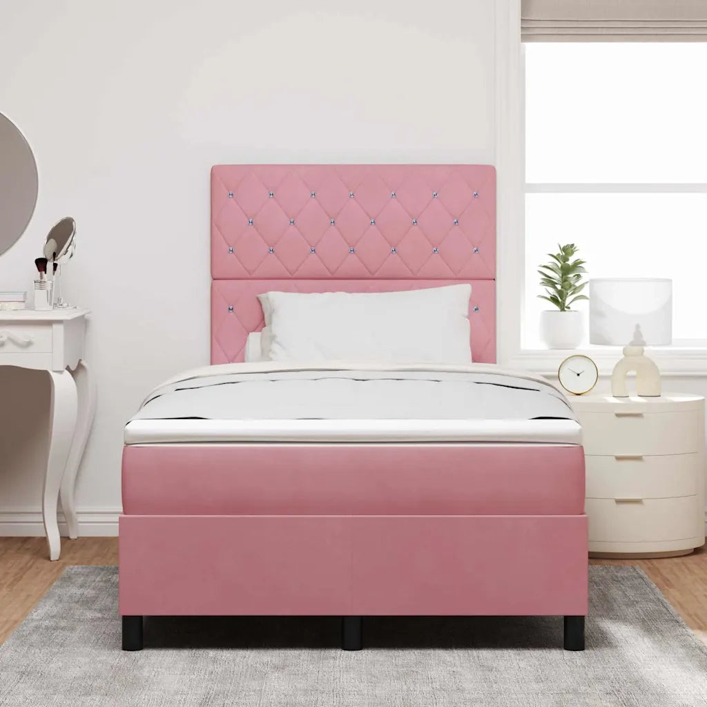 Letto a molle con materasso Rosa 120 x 200 cm Velluto 3339763