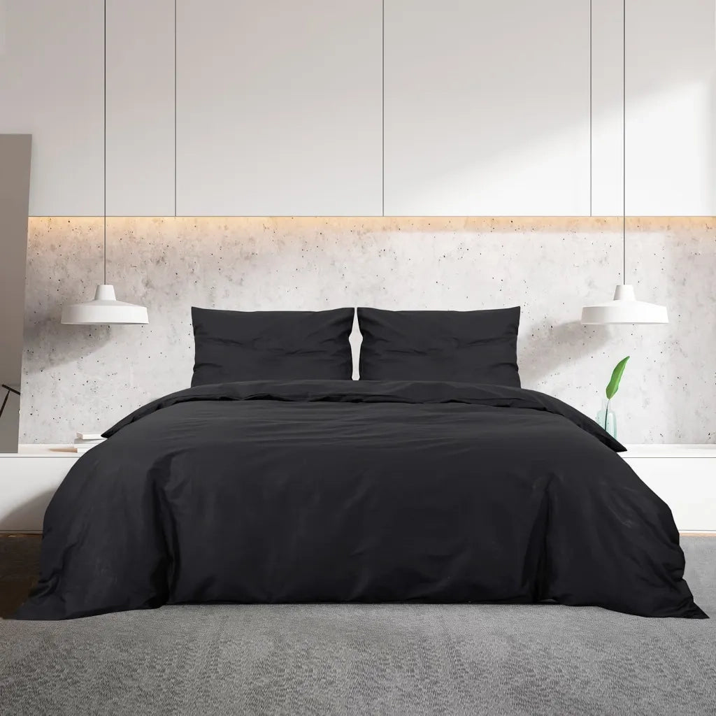 Set Copripiumino Nero 260x240 cm in Microfibra Leggera 135972