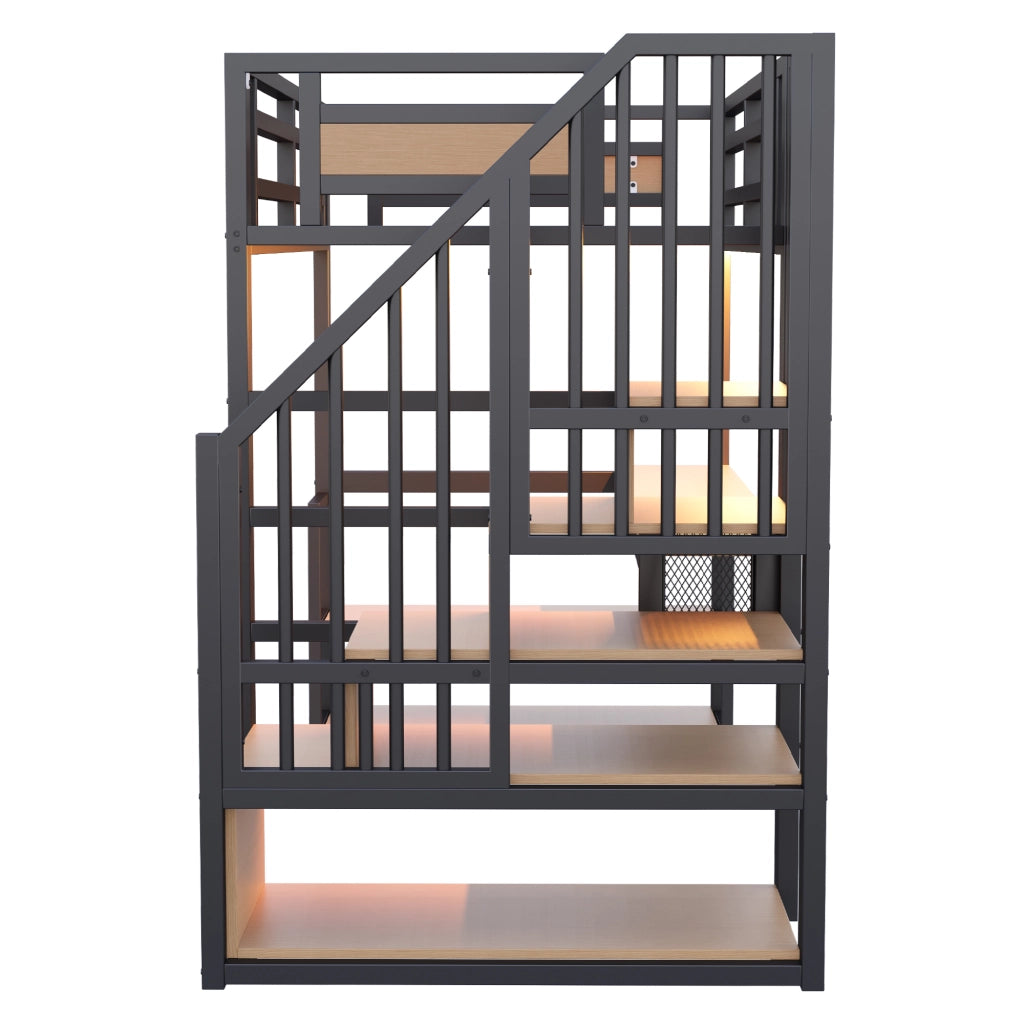 LETTO a soppalco 90x200 cm con scrivania e scaffali Metallo Nero
