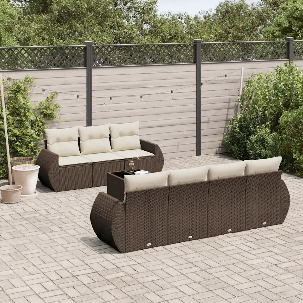 Set Divani da Giardino 8 pz con Cuscini Marrone in Polyrattan 3253470