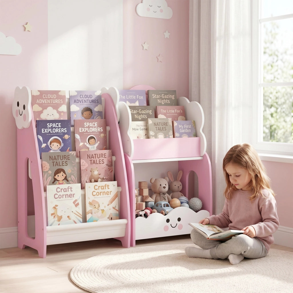 Libreria Bambini con Ripiani e Tasche ¨C Minimal ¨C Rosa 80x30x60 cm