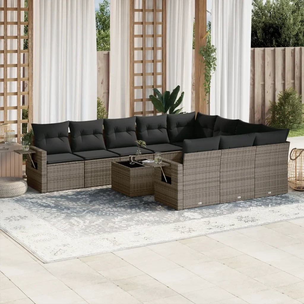 Set Divani da Giardino 11 pz con Cuscini in Polyrattan Grigio