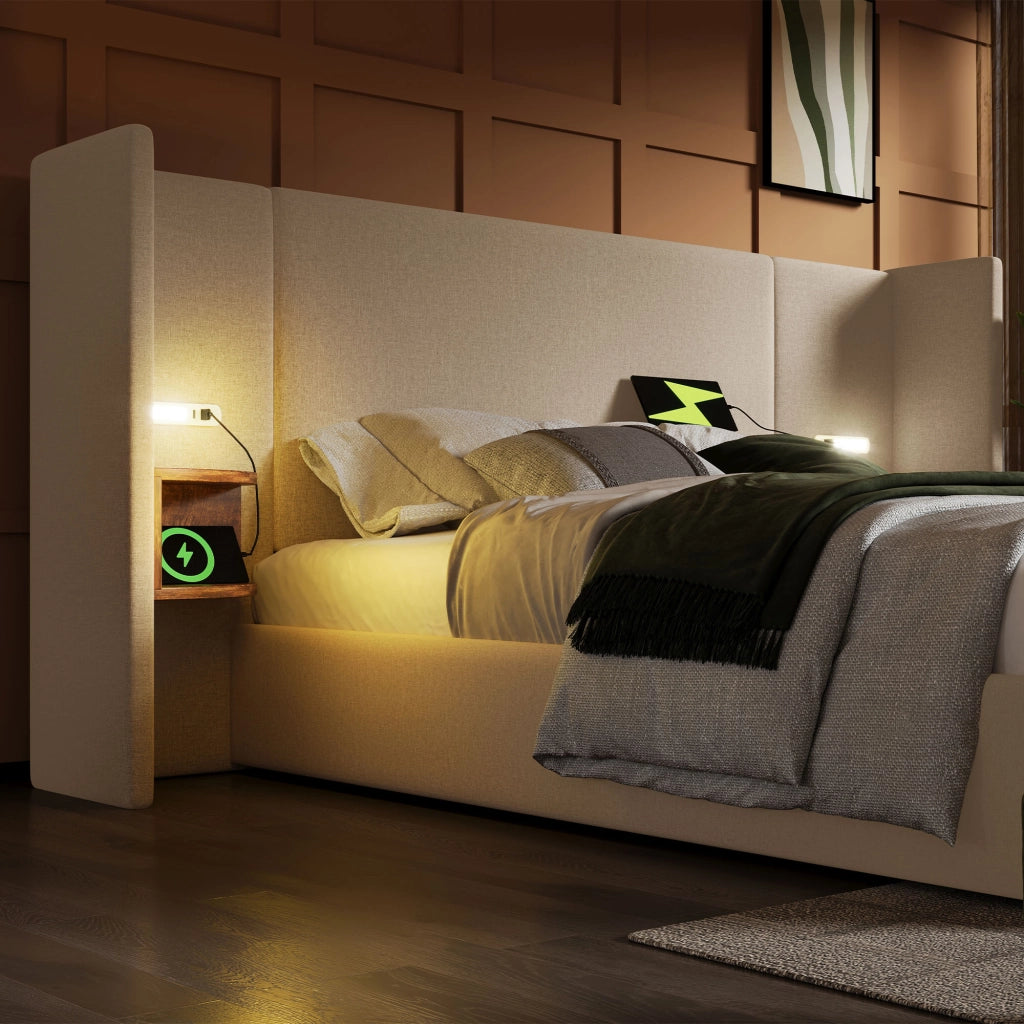 letto imbottito lino beige 160x200 cm