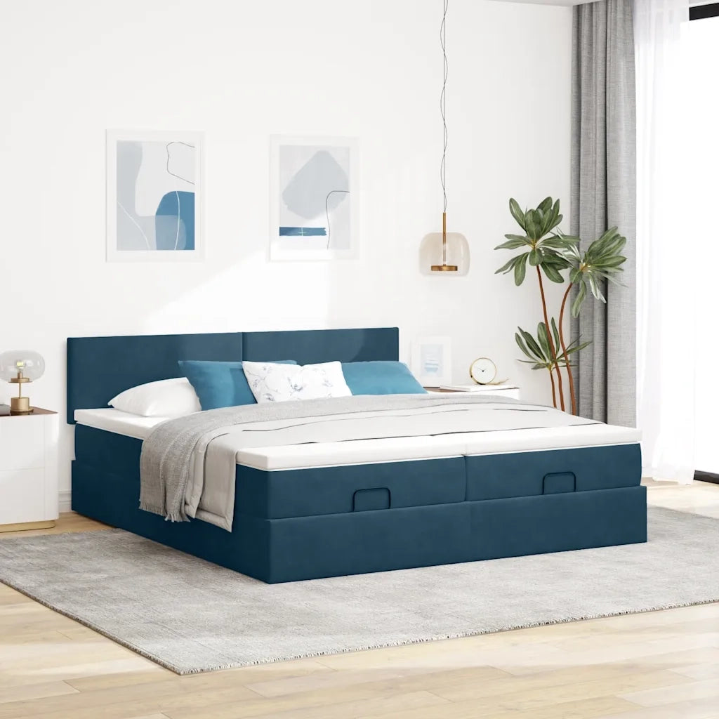 Struttura Letto Pouf con Materassi 200x200 cm Velluto