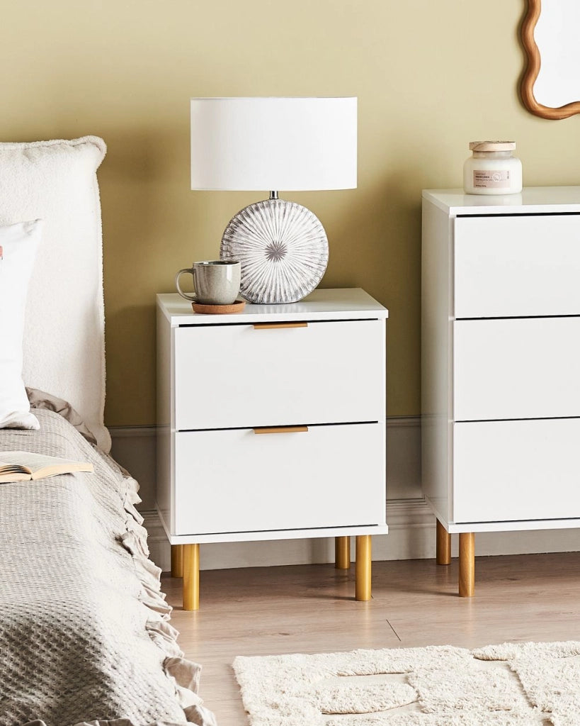 Comodino oro bianco 2 cassetti Camera da letto moderna e retrò