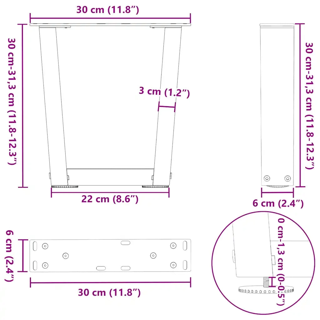 Gambe per Tavolino da Caffè a Forma di V 2 pz Bianche 30x(30-31,3) cm Acciaio 4012601