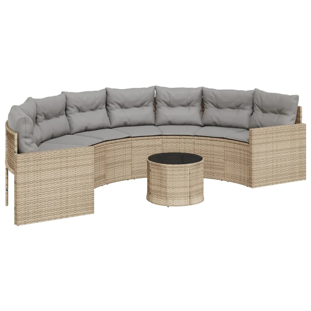 Divano Giardino Tavolo e Cuscini Semicircolare Beige Polyrattan 3318519