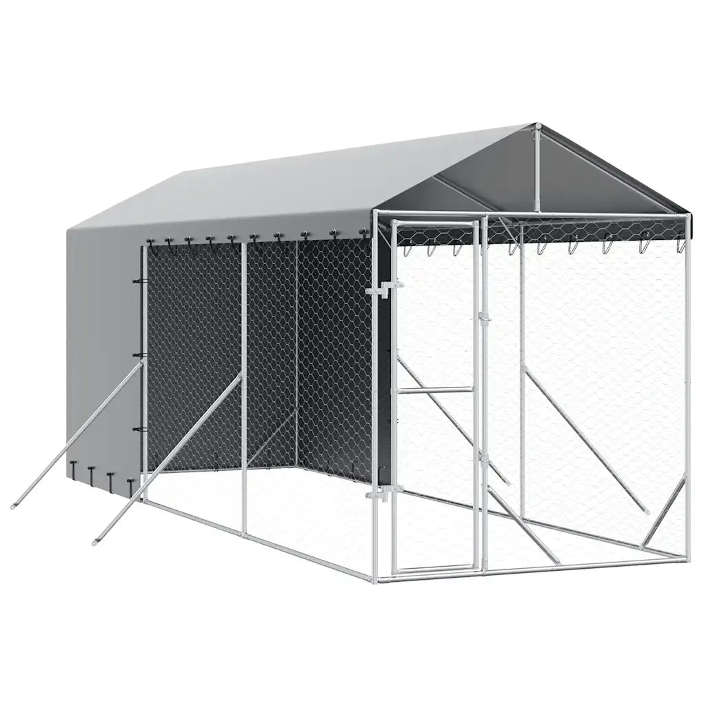 Cuccia Cani da Esterno Tetto Argento 2x6x2,5 m Acciaio Zincato 3190491