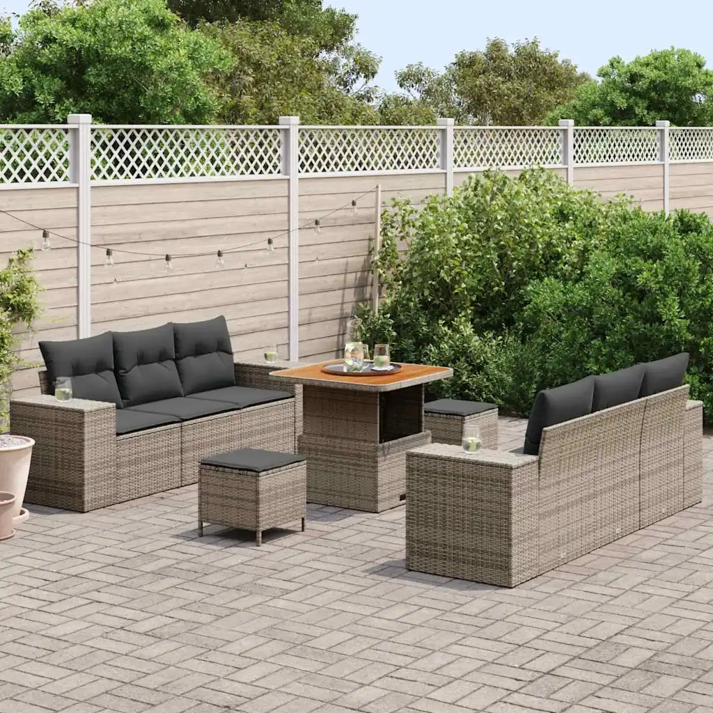 Set Divano da Giardino 9 pcs Grigio Poly Rattan 3361958