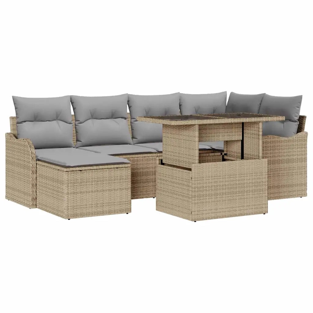 Set Divano da Giardino con cuscino 7 pcs Beige Poly Rattan
