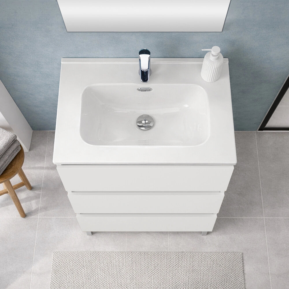Mobile bagno a terra 60 cm in bianco lucido con lavabo e specchio Leda
