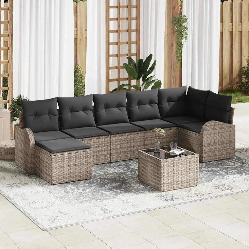 Set Divano da Giardino con cuscino 8 pcs Grigio Poly Rattan