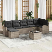 Set Divano da Giardino con cuscino 8 pcs Grigio Poly Rattan