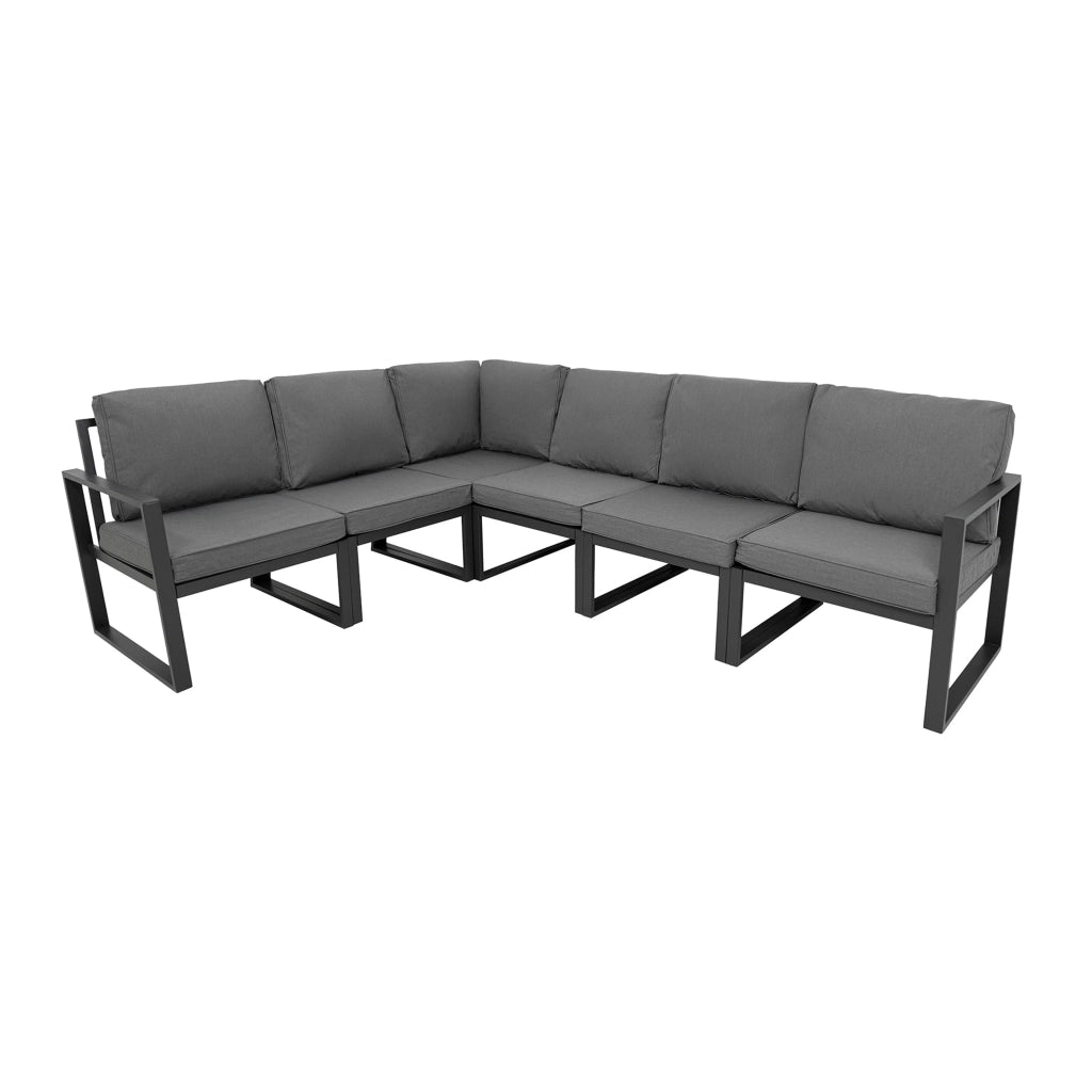 Set Giardino Alluminio 7 Posti Grigio Divano Sedie Tavolo Fire Pit