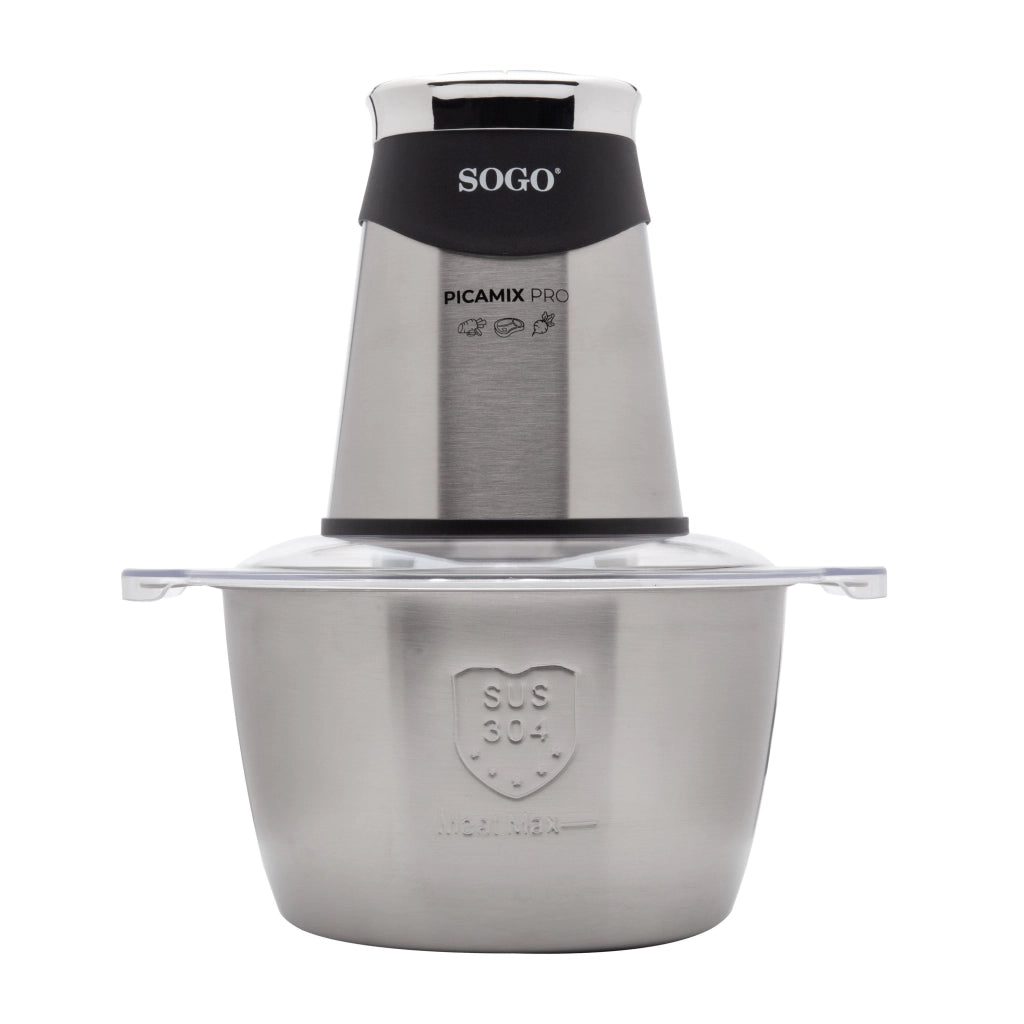 Tritatutto elettrico 1,8L con lame titanio 4 coltelli e doppia velocità, ciotola acciaio inox per carne e verdure - Sogo