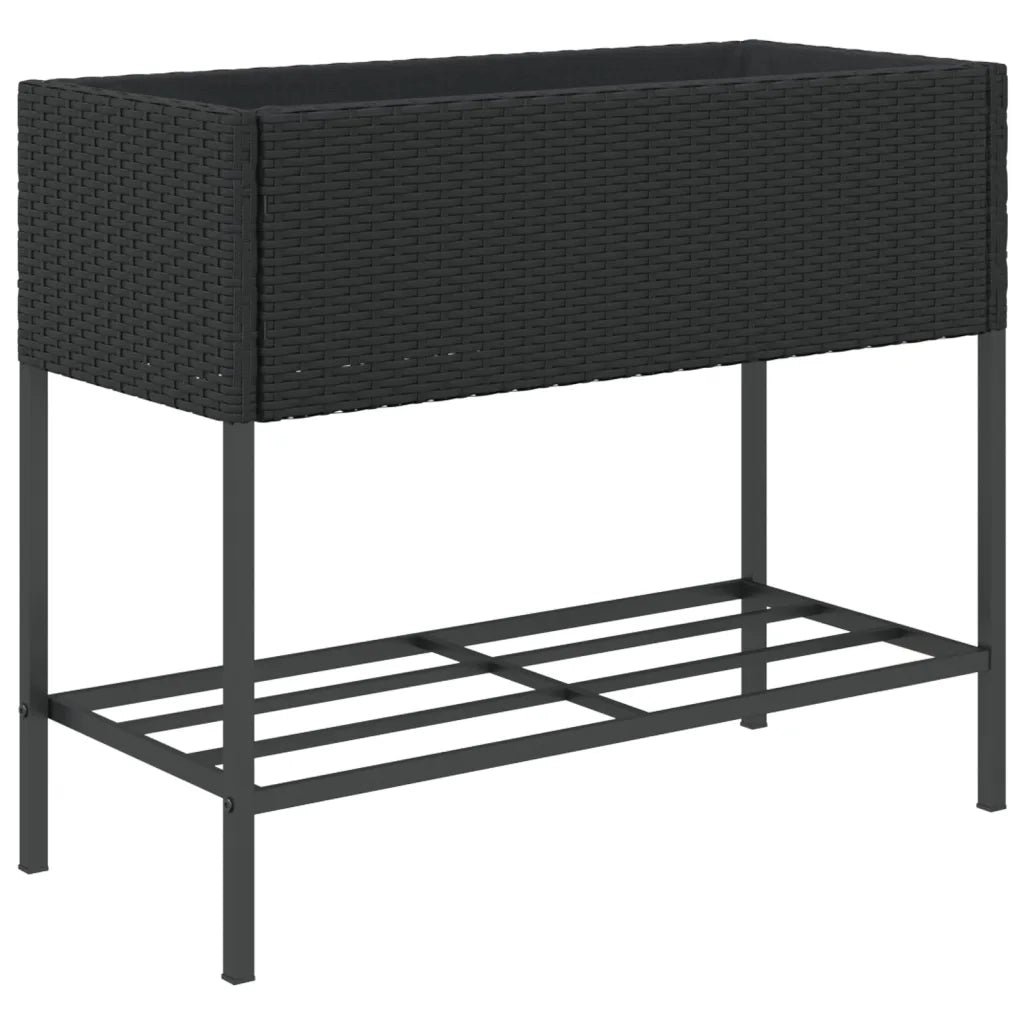 Fioriera da Giardino con Ripiano Nera in Polyrattan 366384