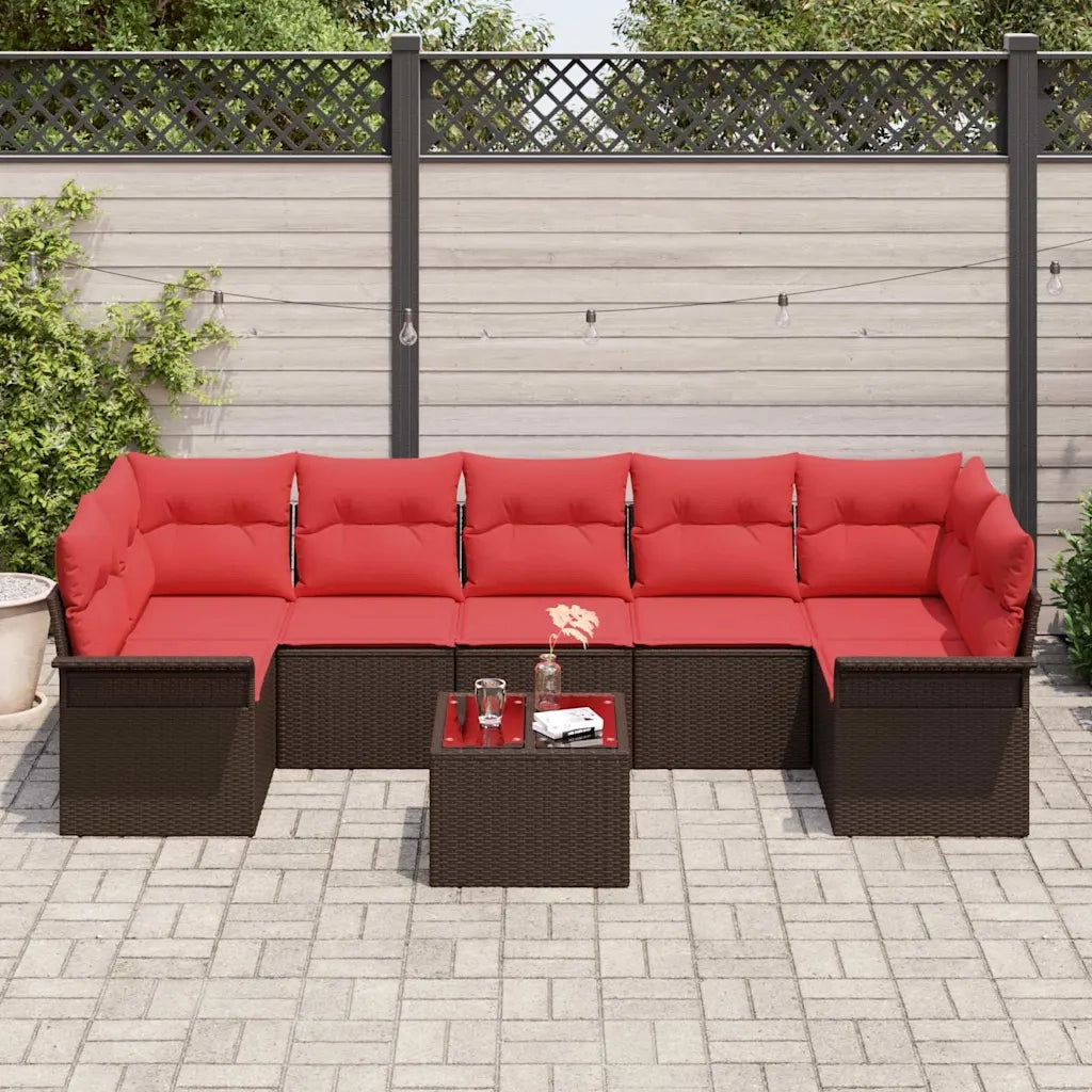 Set Divano da Giardino 8 pcs Beige e Rosso polyrattan 3353953