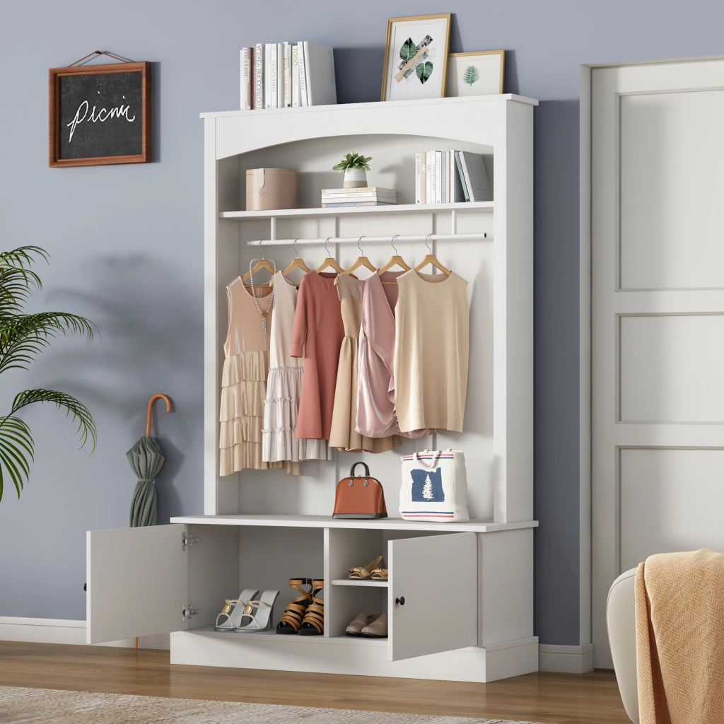 Scarpiera Armadio Ingresso con Panca ¨C MINIMAL ¨C Bianco, Ripiani Regolabili, Salvaspazio