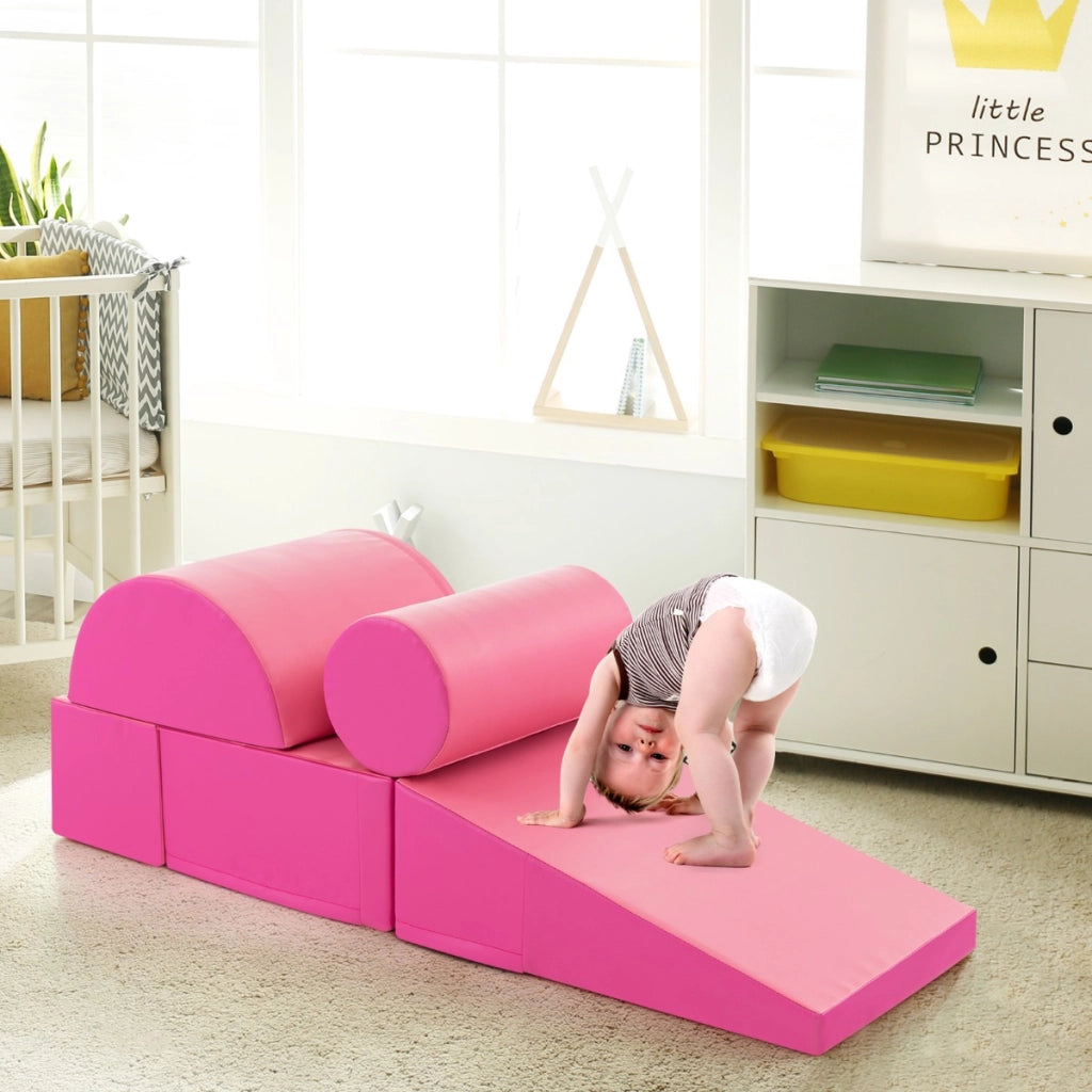 Set di gioco da arrampicata per bambini da 5 pezzi, Strutture di gioco in schiuma impermeabili Rosa scuro