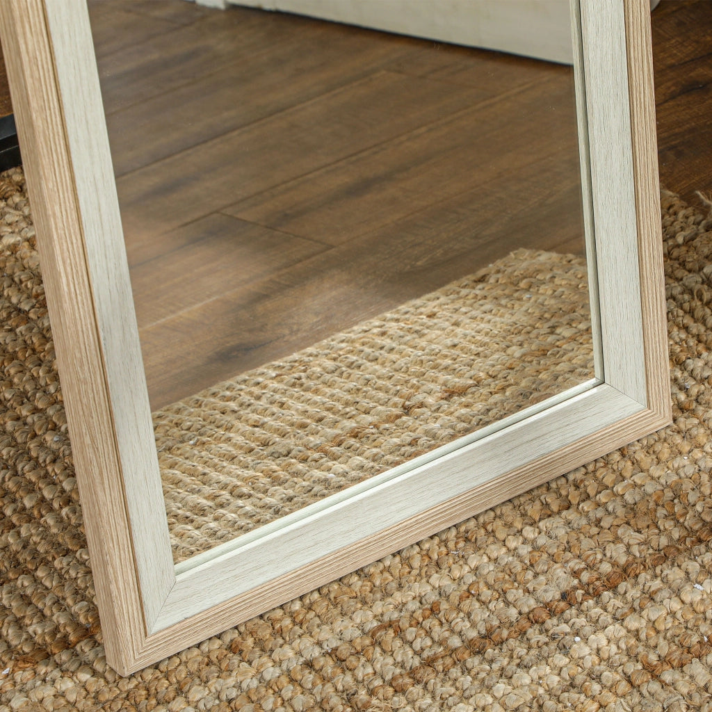 Specchio a Parete con Cornice in MDF ¨C Minimal ¨C Bianco e Naturale 157x37 cm