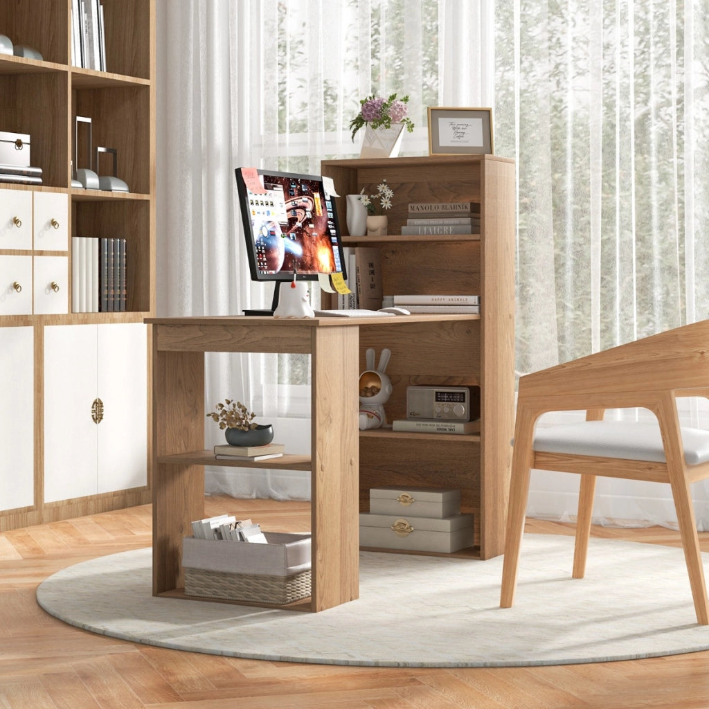 Scrivania per computer da 122cm con libreria-Postazione di studio moderna compatta con 6 ripiani Naturale