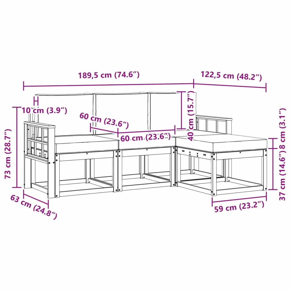 Set di divani da esterno con cuscino 4 pcs Naturale e Antracite 3366230