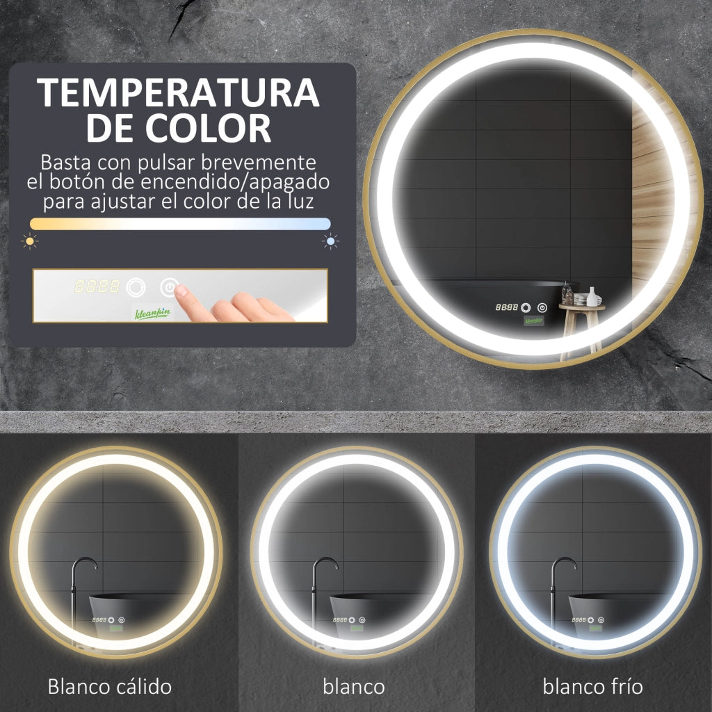 Specchio Bagno con Luce LED Regolabile ¨C Minimal ¨C Dorato ?60x4 cm