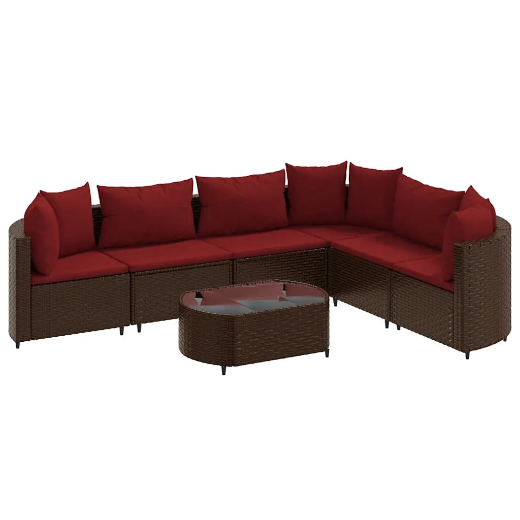 Set Divani da Giardino 7 pz con Cuscini Marrone in Polyrattan