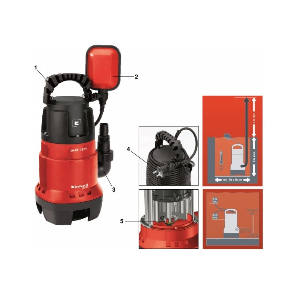 Trade Shop - Elettropompa Immersione Einhell Gh-dp 7835 Pompa Acque Sporche Scure Sommersa -