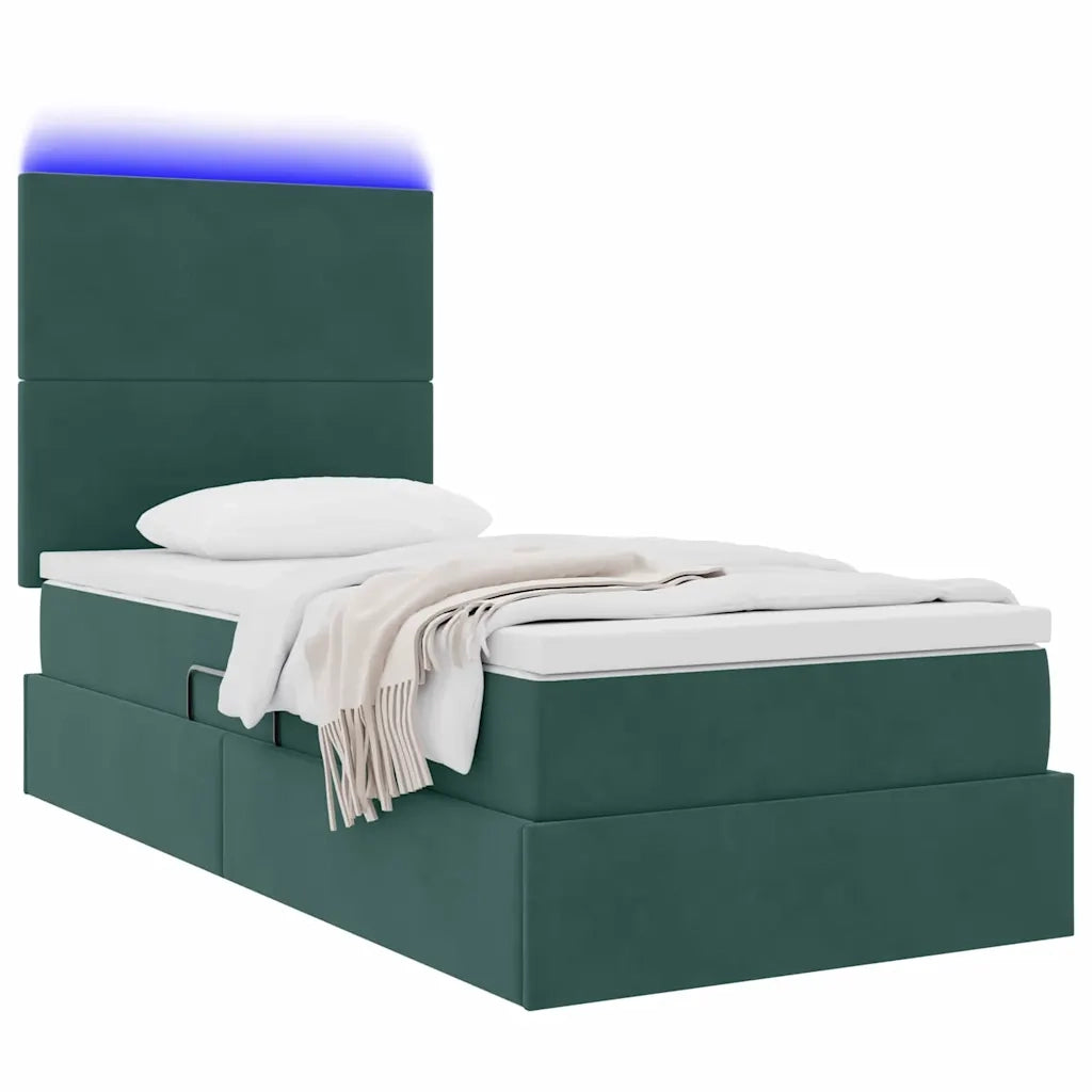 Letto con contenitore e LED Verde Scuro 90 x 200 cm Velluto