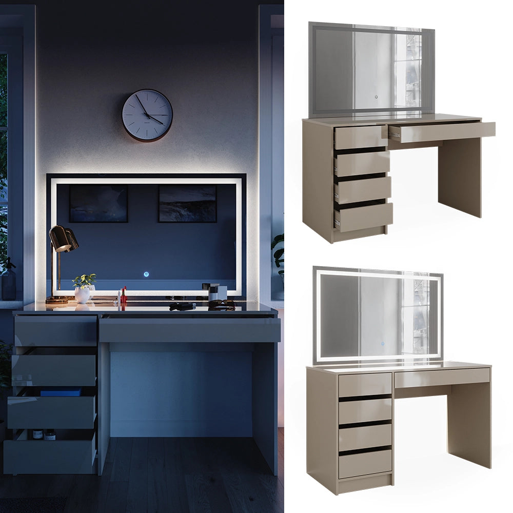 Vicco Tavolo da toilette Grigio lucido 120 cm con specchio a LED