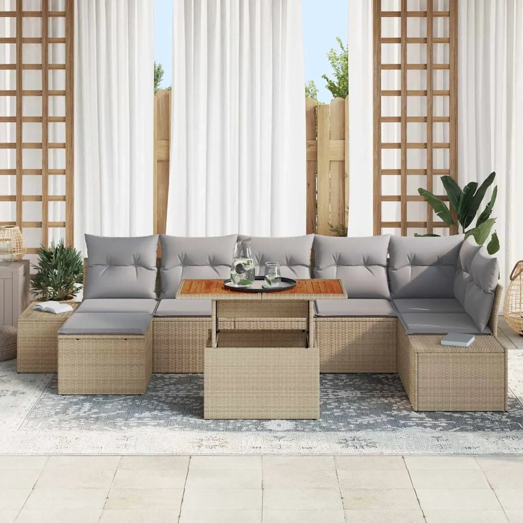 Set Divano da Giardino con cuscino 8 pcs Beige e grigio