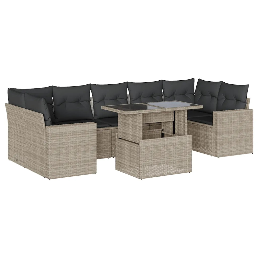Set Divano da Giardino 8pz con Cuscini Grigio Chiaro Polyrattan 3267152