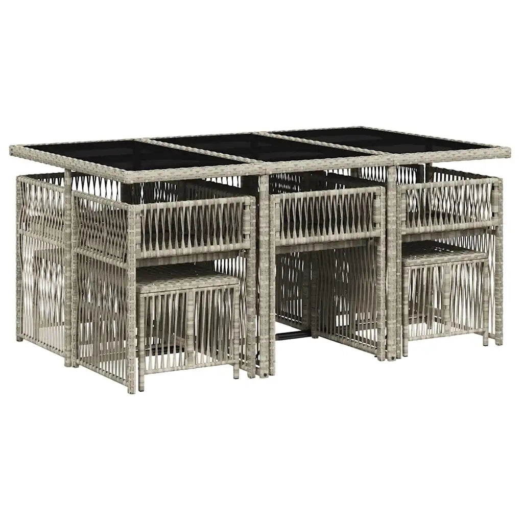 Set Pranzo Giardino 11pz con Cuscini Grigio Chiaro Polyrattan