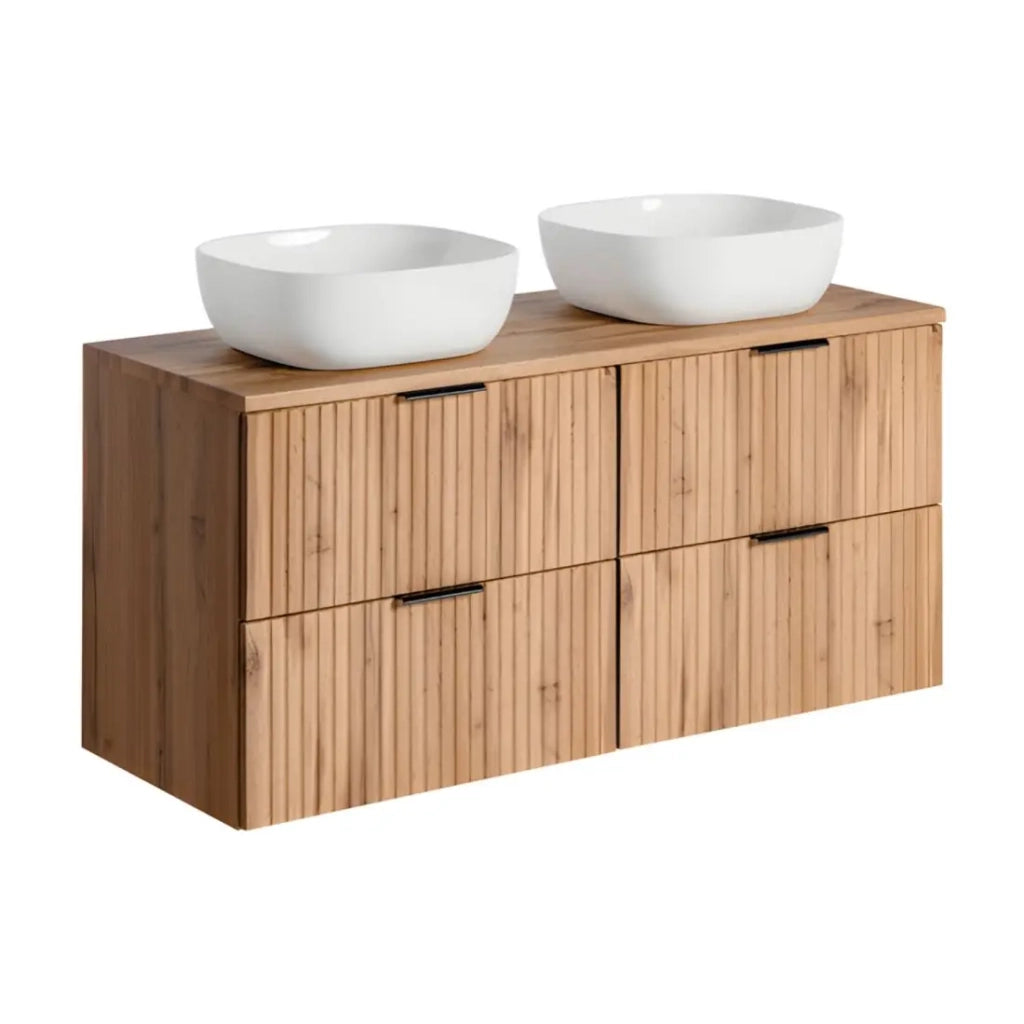 Mobile sottolavabo NOXERA 120 cm con due lavabi da appoggio – Rovere wotan