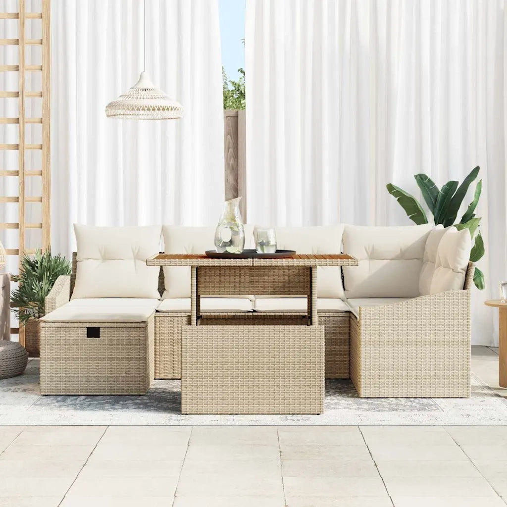 Set Divano da Giardino con cuscino 7 pcs Beige polyrattan