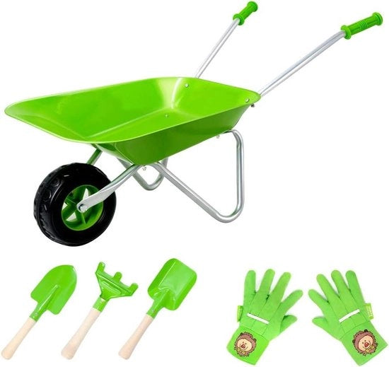 Set di giardinaggio per bambini con carrello metallico e 3 attrezzi da giardinaggio per bambini - attrezzi da giardinaggio per bambini - attrezzatura da giardinaggio per bambini (verde)