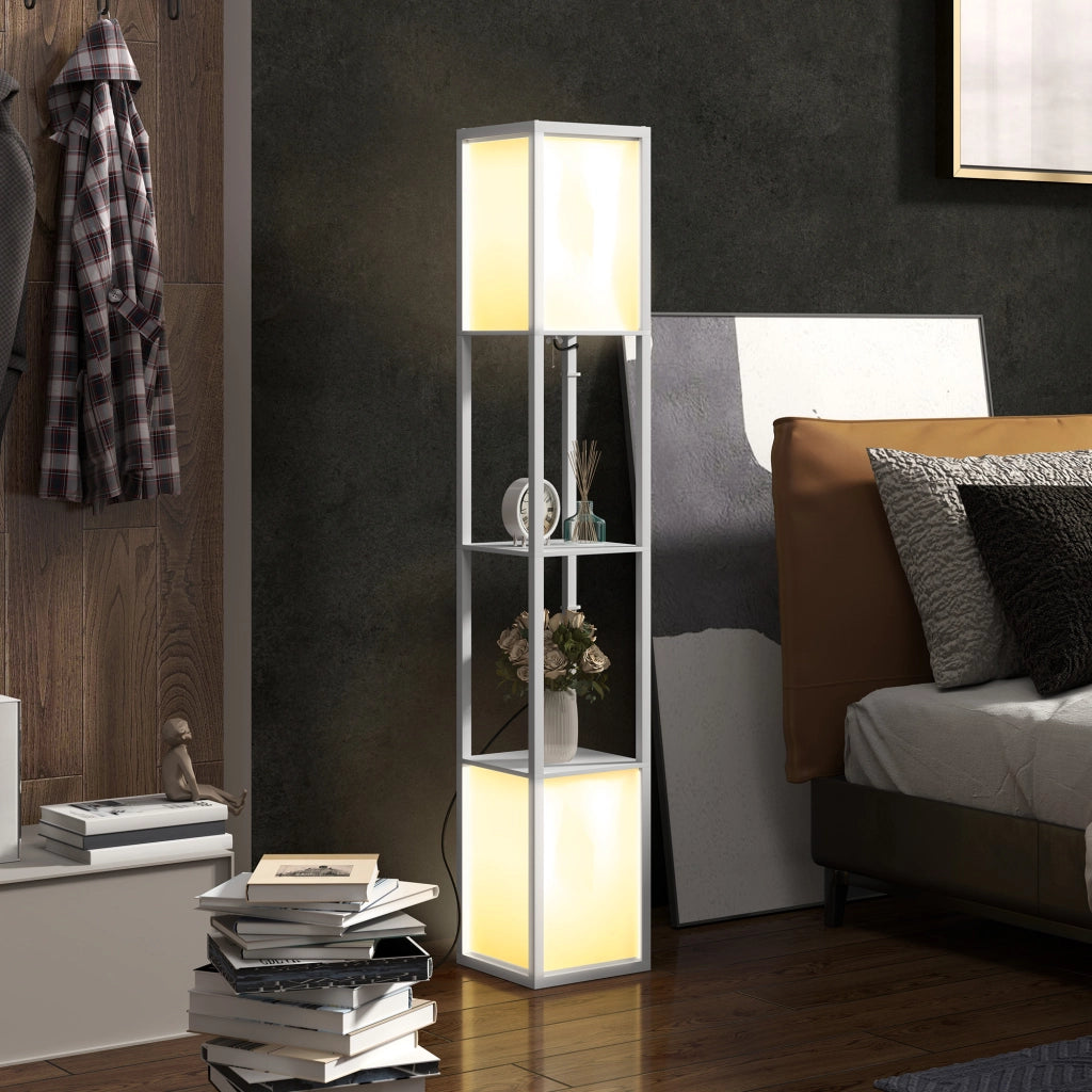 Lampada da Terra con 2 Ripiani ¨C zephmum ¨C Bianco 26x26x156 cm