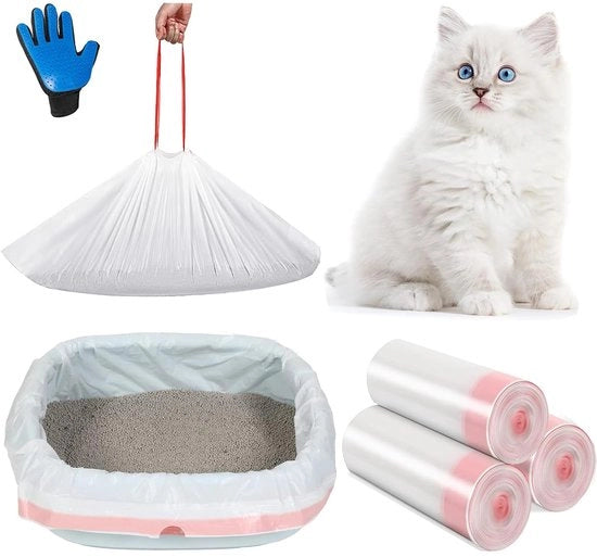 Sacchetto per immondizia gatto + guanti massaggi, sacchetti per immondizia gatto per immondizia gatto/immondizia gatto copertura, per facile sostituzione di immondizia gatto imbottitura, 30 pezzi - 915 * 457 mm