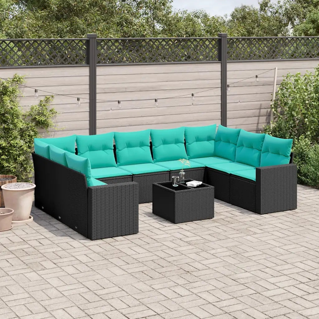 Set Divani da Giardino 10 pz con Cuscini Nero in Polyrattan 3219397