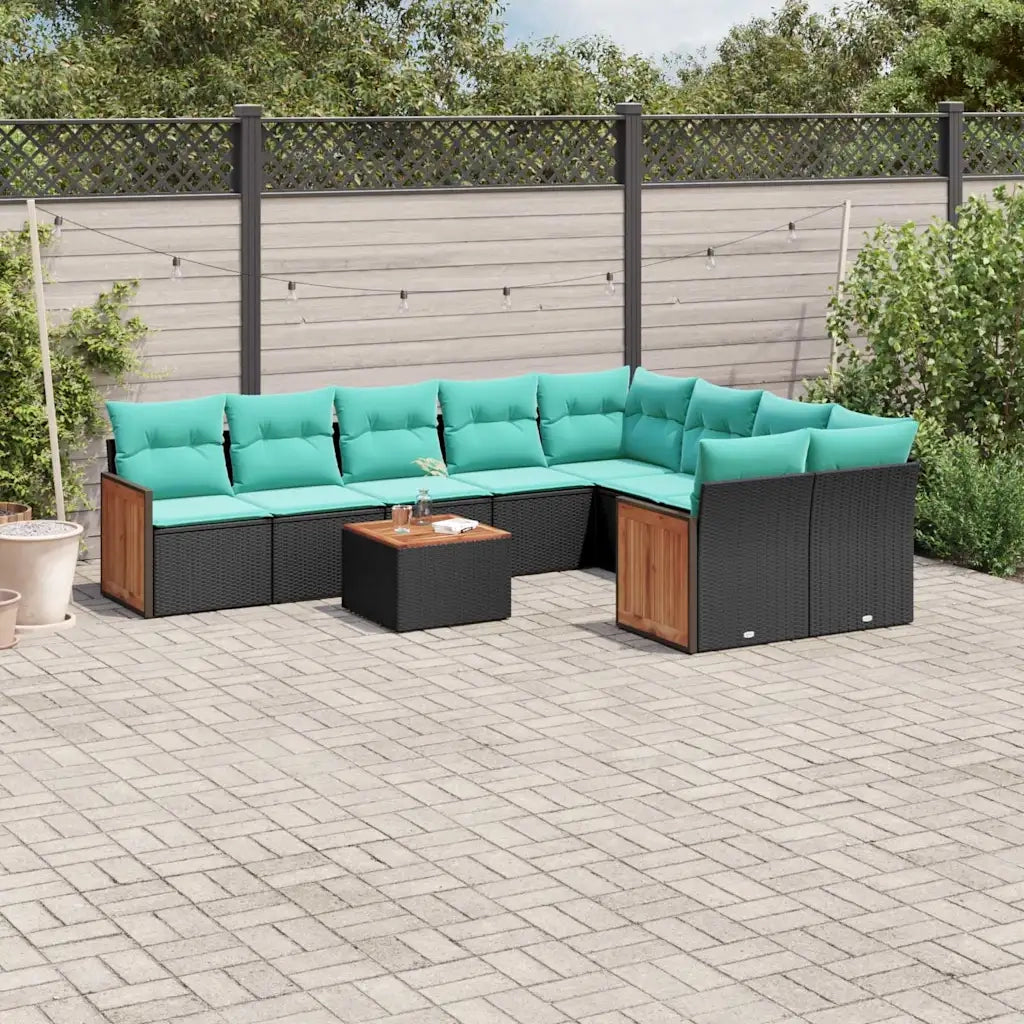 Set Divani da Giardino 10 pz con Cuscini Nero in Polyrattan 3227989