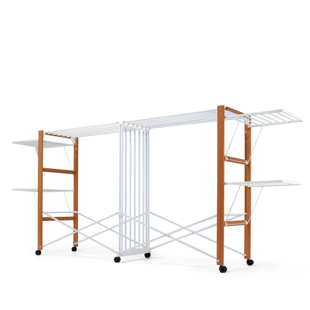 Foppapedretti 9900423606 Allungo Stendino Pieghevole 30m Faggio con Ruote colore Noce