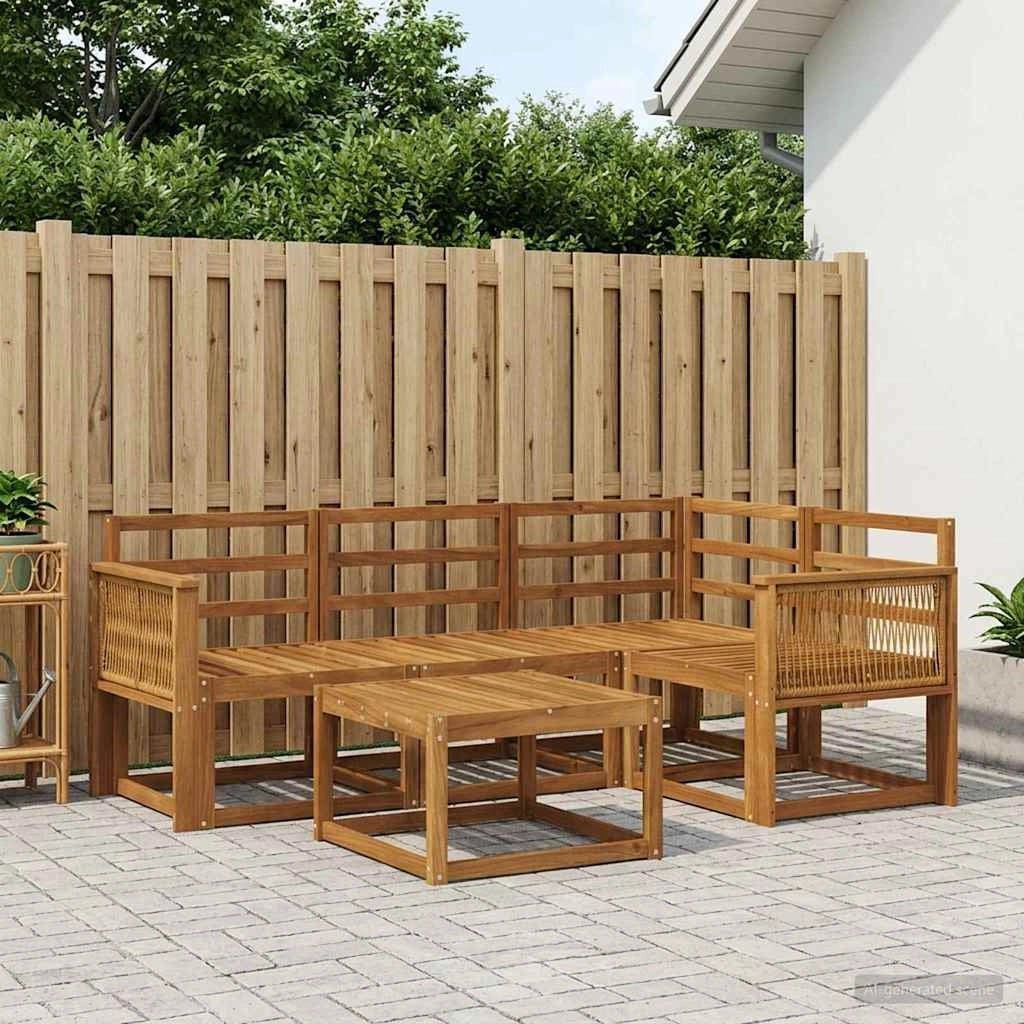Set di divani da esterno 5 pz Naturale Legno di Acacia Massello 3385195