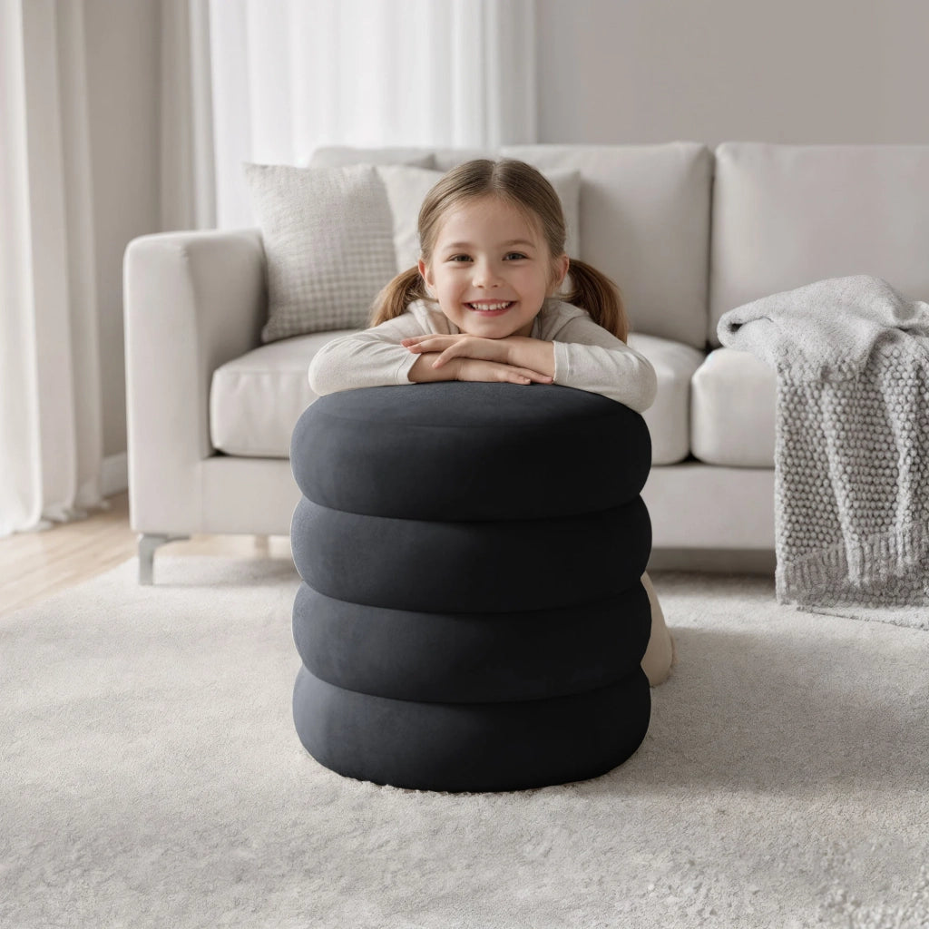 Pouf contenitore cilindrico in velluto 42 cm SNUGGO Nero